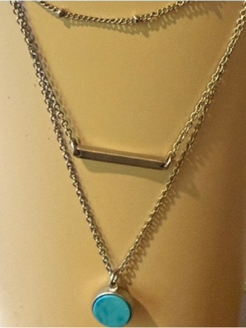 Pura Vida Silver Layered Necklace with Turquoise Disc Pendant